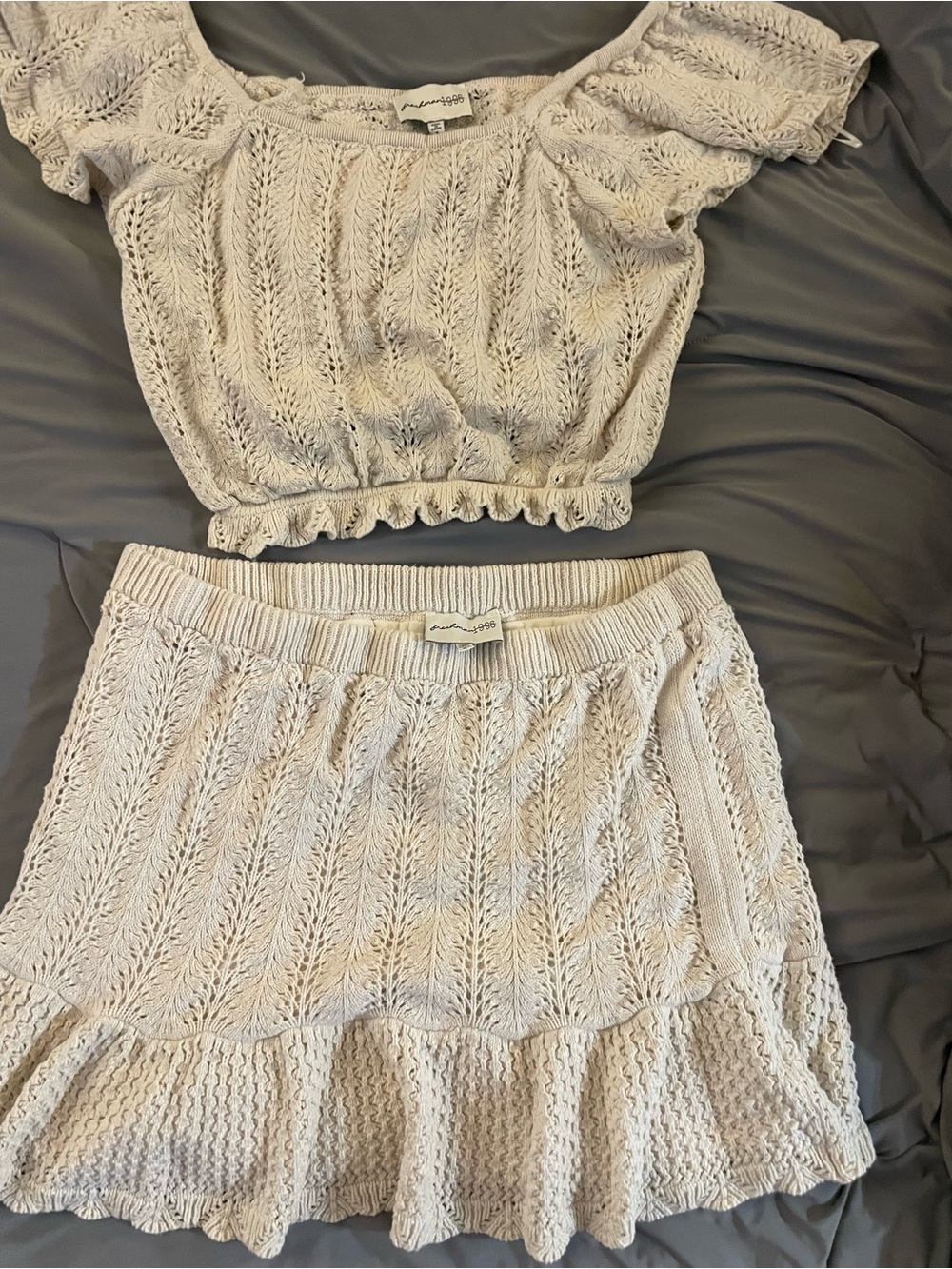 cream knit ruffle two piece set  -freshman 1996 brand